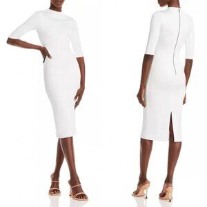 Alice + Olivia Delora Fitted Mock Neck Midi Dress White size 6